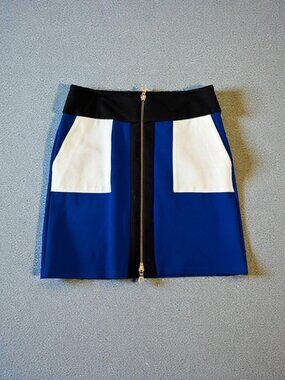 INC Zip Blue Black Colorblock Skirt Size 6
